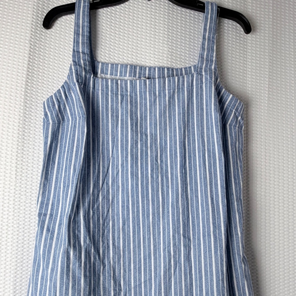 A New Day Mini Dress Women S Blue Striped Linen Blend Sleeveless Pockets Coastal - Picture 9 of 9